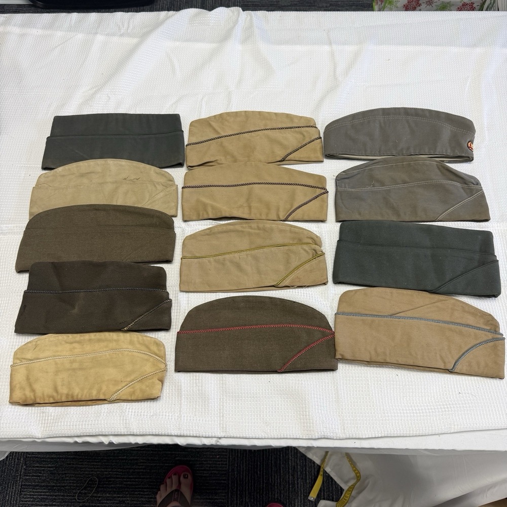 Vtg 13 WWII Korean War Military Garrison Side Caps Overseas Hats Army Air Force